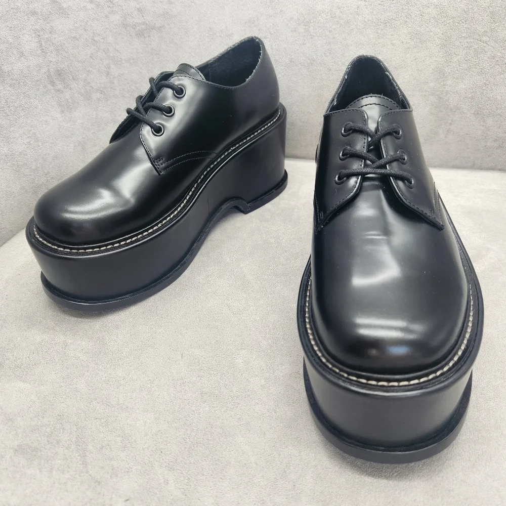 Artisan Platform Derby Shoes Women's 7 Black Leather Chunky Academia New $200